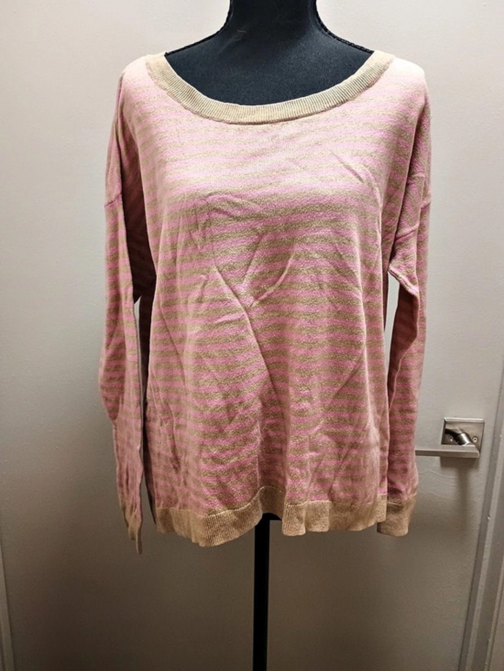 Gap Striped Crewneck Sweater in Pink & Tan Size Medium